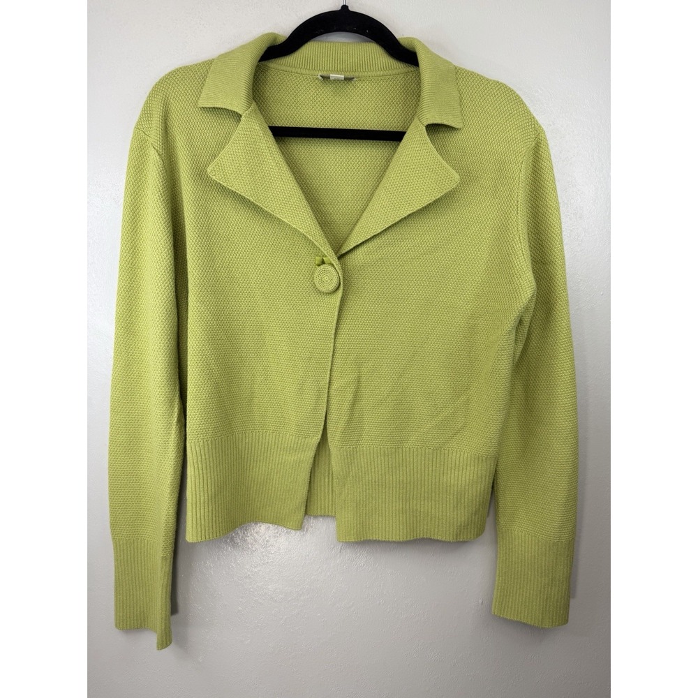 J Jill Lime Green Collared One Button‎ Cropped Cardigan Size XS